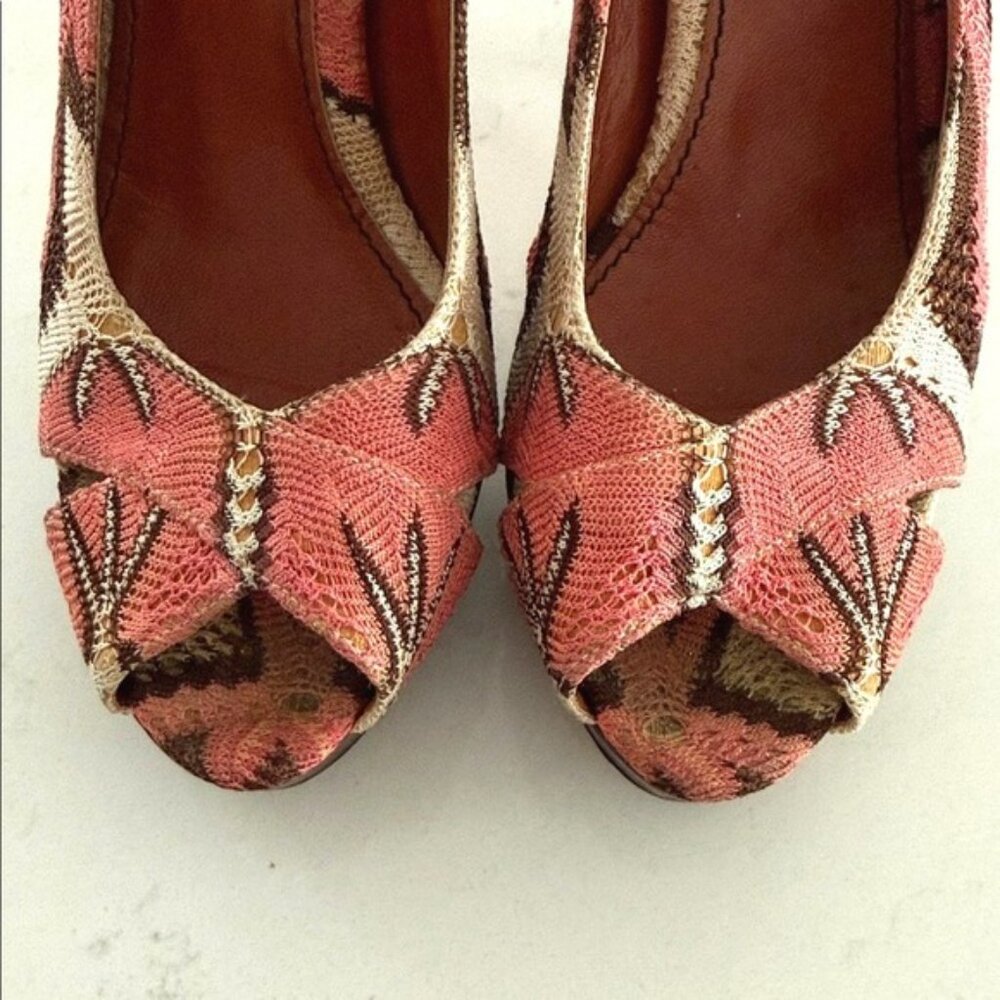 Missoni Slingback Heels Knit Pattern Peep Toe Italy Designer Size 9 Y2K Luxury - Picture 10 of 12
